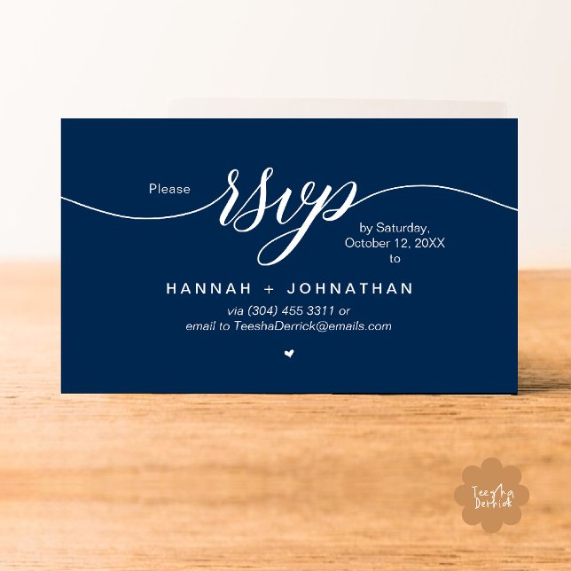 Wedding RSVP via Phone or email respond Enclosure Card (Wedding invitation RSVP via Phone or email respond reminder Enclosure Card in aesthetic Navy Blue)