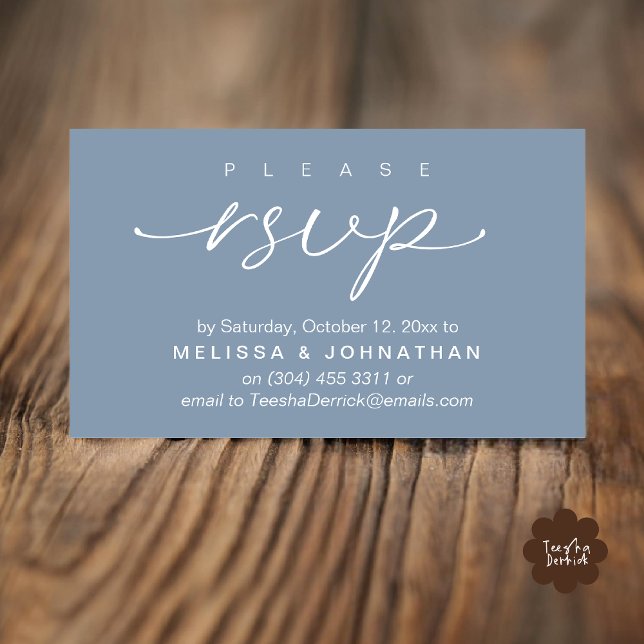 Wedding RSVP via Phone or email respond Enclosure Card (Wedding RSVP via Phone or email text sms website Enclosure Card Dinner Invites Respond Dusty Blue)