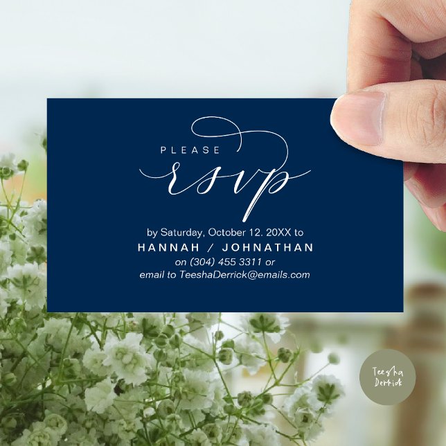 Wedding RSVP via Phone or email respond Enclosure Card (Wedding Invitation RSVP Respond via Phone or email Online Enclosure Card, Navy Blue)