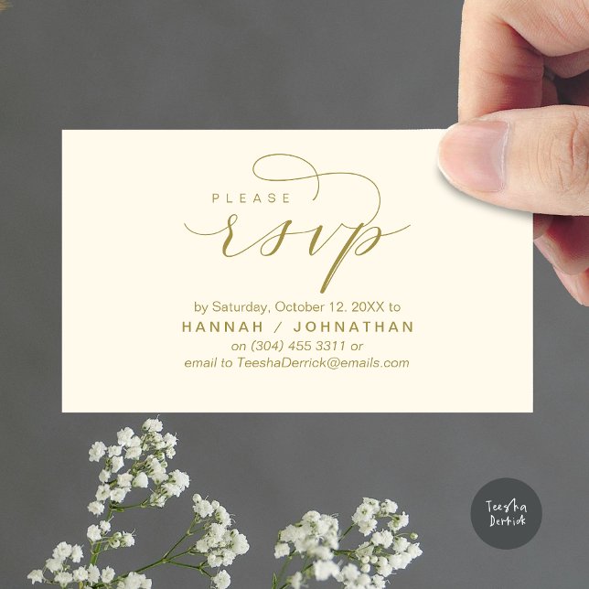 Wedding RSVP via Phone or email respond Enclosure Card (Wedding Invitation RSVP Respond via Phone or email Online Enclosure Card, Yellow Gold)