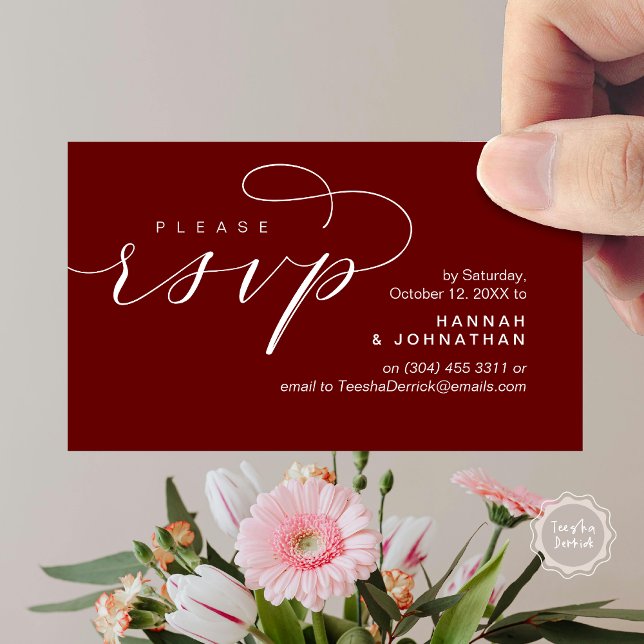 Wedding RSVP via Phone or email respond Enclosure Card (Wedding Invitation RSVP Respond via Phone or email Online Enclosure Card, Burgundy Red)