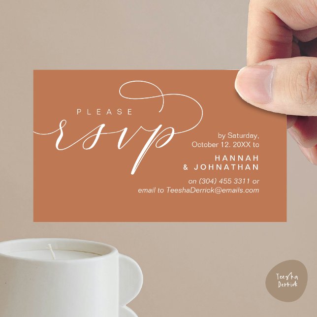 Wedding RSVP via Phone or email respond Enclosure Card (Wedding Invitation RSVP Respond via Phone or email Online Enclosure Card, Copper Brown)