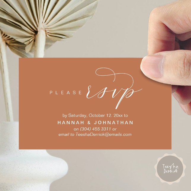 Wedding RSVP via Phone or email respond Enclosure Card (Wedding RSVP via Phone or email respond Enclosure Card, Lunch, Brunch, Dinner, Party, Copper Brown)