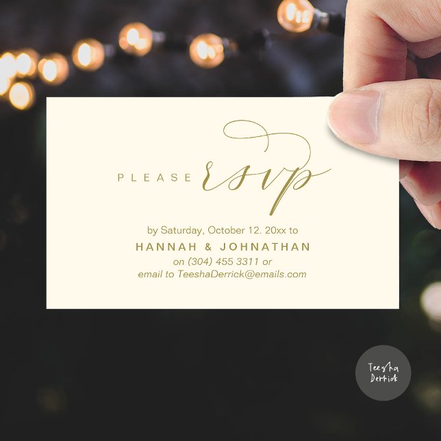 Wedding RSVP via Phone or email respond Enclosure Card (Wedding RSVP via Phone or email respond Enclosure Card, Dinner, Lunch, Brunch, Party, Yellow Gold)