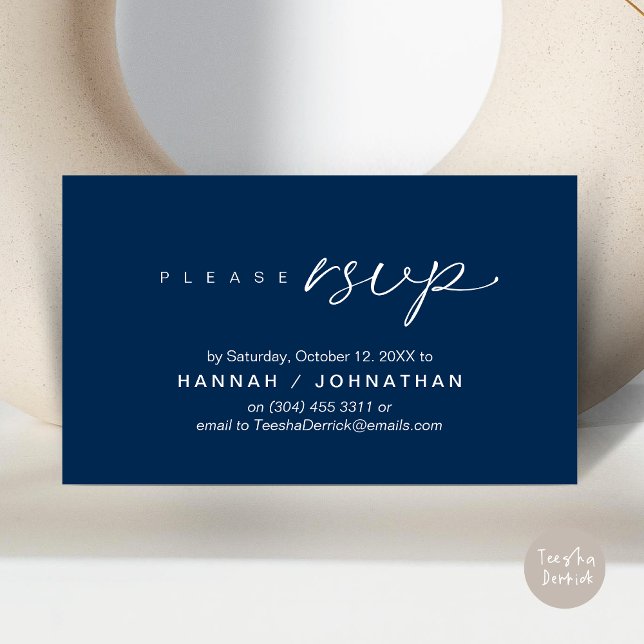 Wedding RSVP via Phone or email respond Enclosure Card (Wedding RSVP via Phone, email, website, respond, Enclosure Card, Classy Navy Blue)