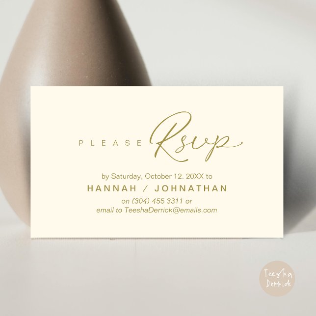 Wedding RSVP via Phone or email respond Enclosure Card (Wedding RSVP via Phone, email, website, respond, Enclosure Card, Classy Yellow Gold)