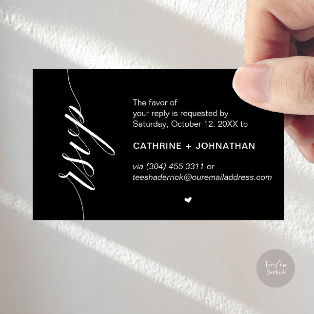 Wedding RSVP via Text Message or Email, Reminder Enclosure Card (Wedding RSVP via Text Message, Phone  or Email, Reminder Enclosure Card in black and white)