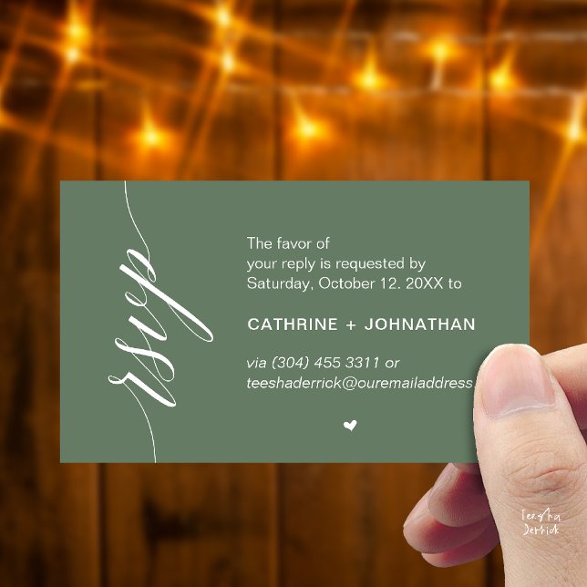 Wedding RSVP via Text Message or Email, Reminder Enclosure Card (Wedding RSVP via Text Message, Phone  or Email, Reminder Enclosure Card in sage green)