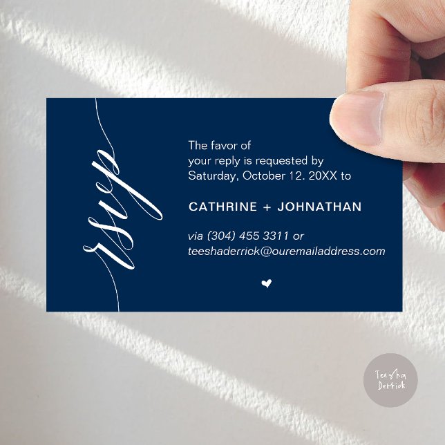 Wedding RSVP via Text Message or Email, Reminder Enclosure Card (Wedding RSVP via Text Message, Phone  or Email, Reminder Enclosure Card in Navy Blue)