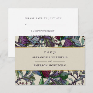 Wedding RSVP watercolor botanical purple floral Invitation