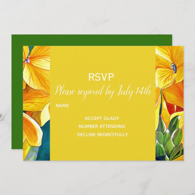 Wedding RSVP yellow flowers country rustic Invitation (Front/Back)