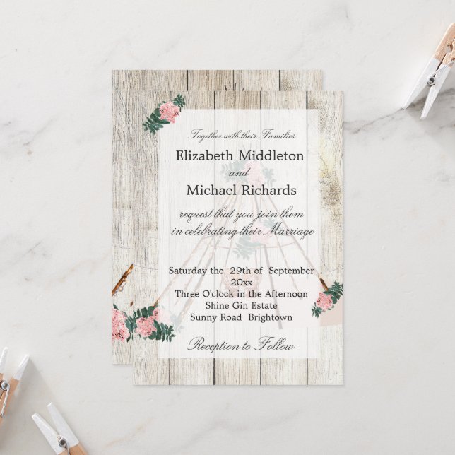 Wedding Rustic Boho Chic Teepee  Invitation (Front/Back In Situ)