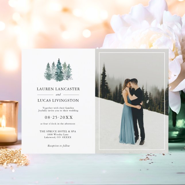 Wedding Rustic Pine Trees Deep Dark Green | PHOTO Invitation (Wedding Rustic Pine Trees Deep Dark Green  PHOTO Invitation)