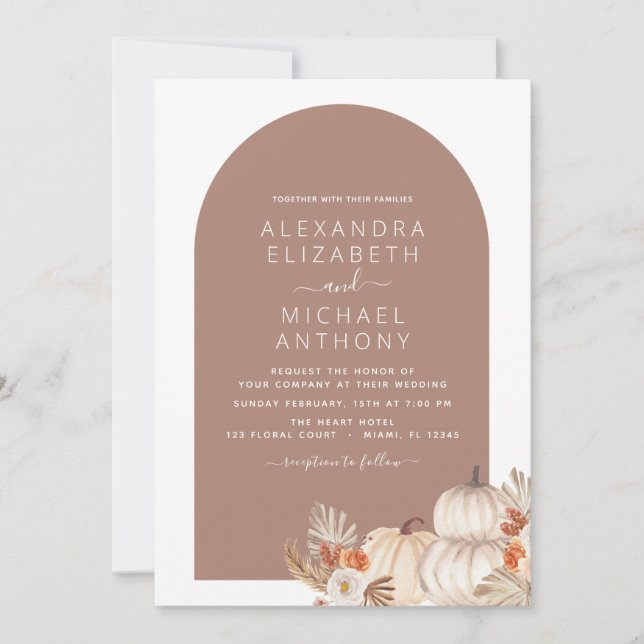 Wedding Rustic White Pumpkins Boho Terracotta Invitation (Front)