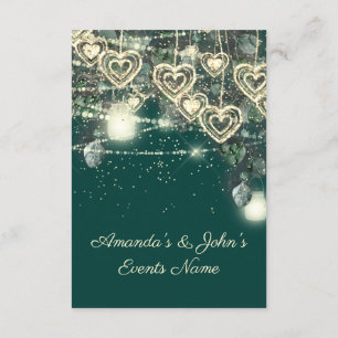Wedding Rustic Wood Golden Hearts Lights Green Invitation