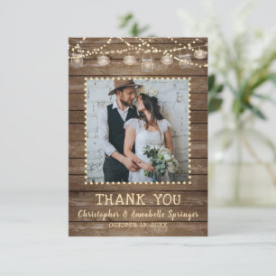 Wedding Rustic Wood Mason Jar Lights Thank You Card