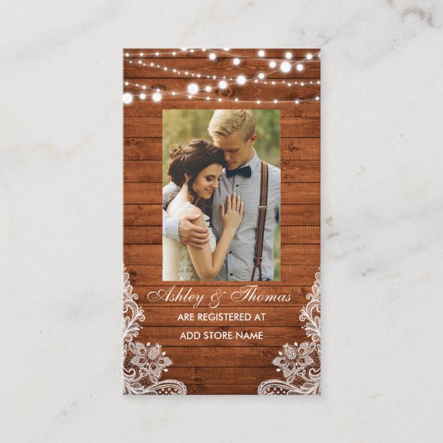 Wedding Rustic Wood Photo Registry Insert Card (Front)