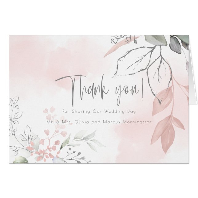 Wedding | Sage and Blush Pink Watercolor Foliage (Front Horizontal)
