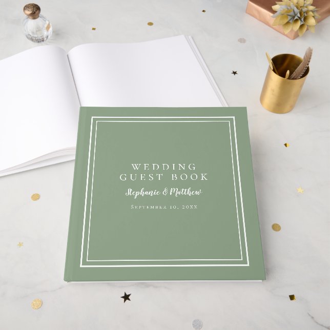 Wedding Sage Green Elegant Guest Book (Front Open)