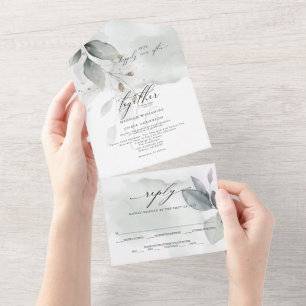 Wedding Sage Green Foliage   All In One Invitation