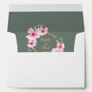 Wedding sage green pink floral gold geometric envelope