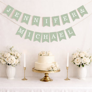 Wedding Sage Green Simple Bride & Groom Names Bunting