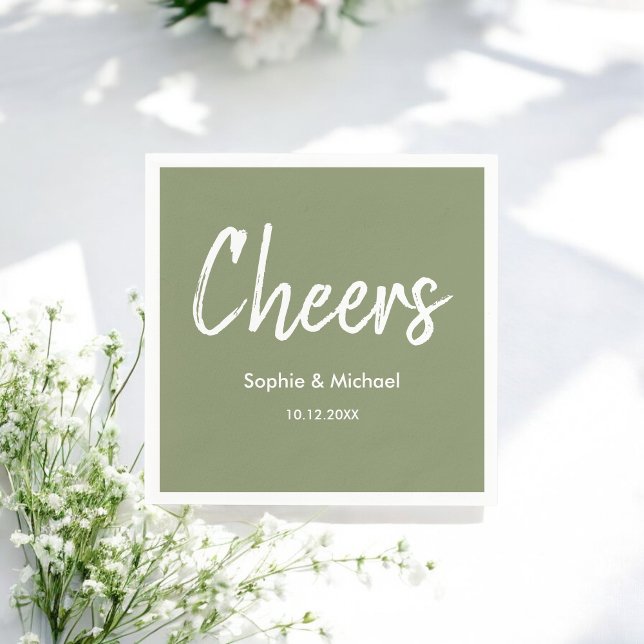 Wedding Sage Green White Cheers  Napkin (Creator Uploaded)