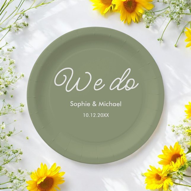 Wedding Sage Green White We Do  Paper Plate (Creator Uploaded)