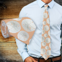 Wedding Sand Dollar Grooms Tie Coral Orange