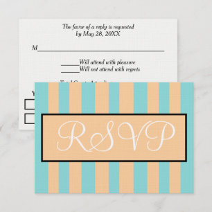 Wedding Sand Seafoam Blue Pink Cabana Stripes  RSVP Card