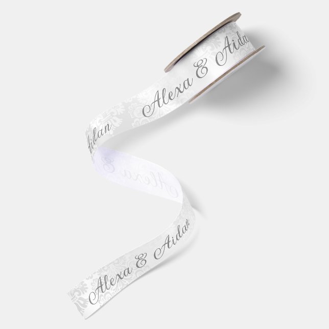 Wedding Satin Damask with Names Ribbon (Front+Back)