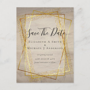 WEDDING SAVE DATES  Gold Glitter Geometric Postcard