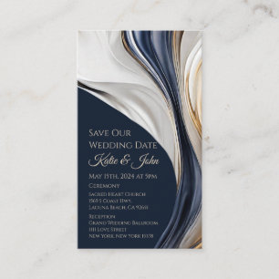 Wedding Save our Date- Modern Blue White and Gold- Business Card