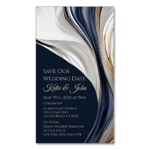 Wedding Save our Date- Modern Blue White and Gold- Magnetic Business Card
