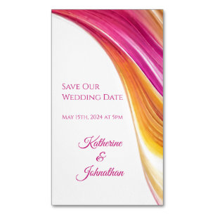 Wedding Save our Date- Modern-Pink Orange Yellow- Magnetic Business Card