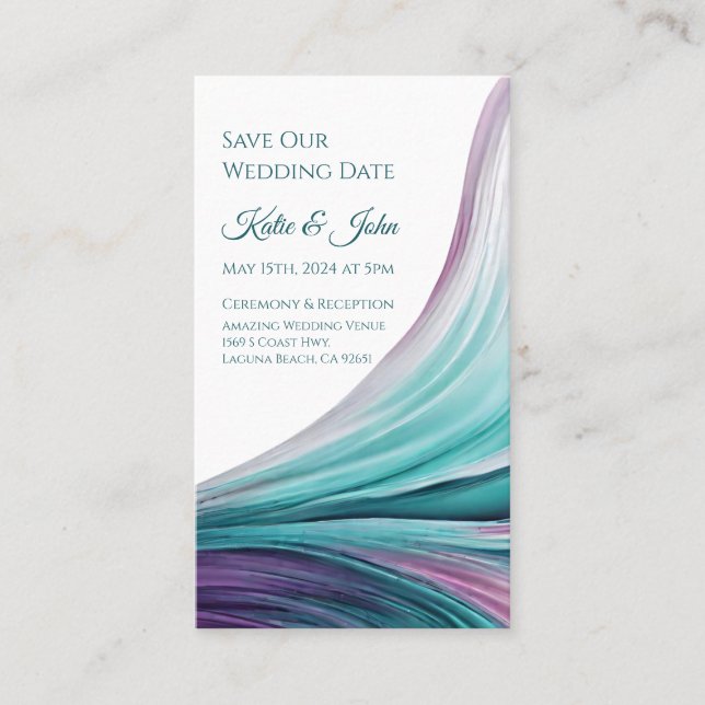 Wedding Save our Date- Modern-Purple and Teal- Business Card (Front)