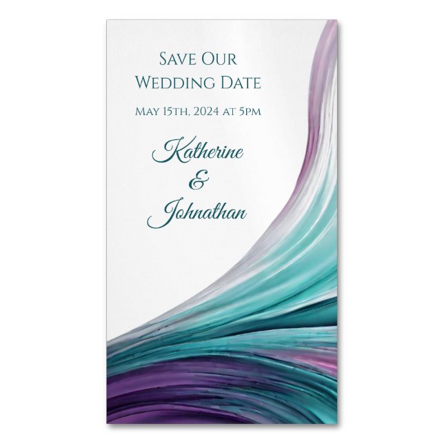 Wedding Save our Date- Modern-Purple and Teal- Magnetic Business Card (Front Vertical)