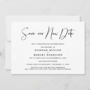 Wedding Save Our New Date Postponement Minimal Announcement