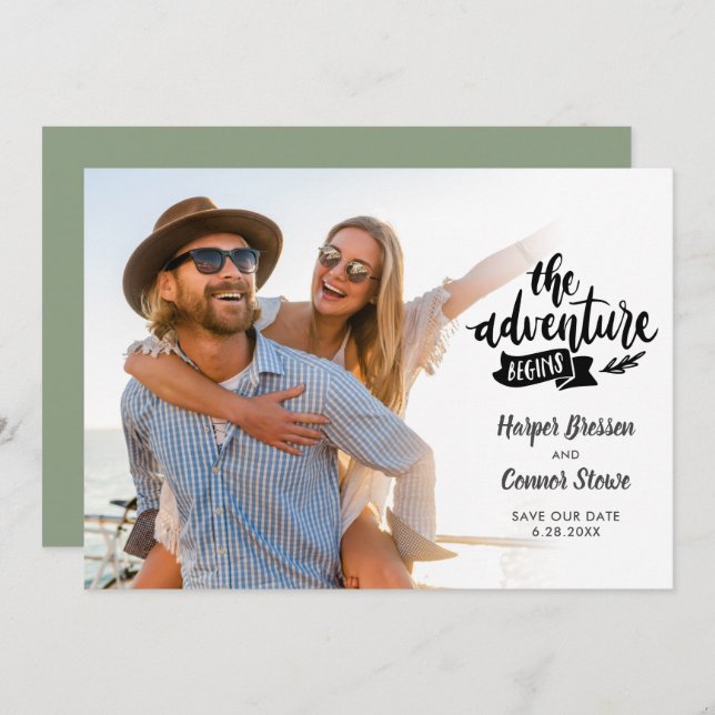 Wedding Save the Date 2 Photo The Adventure Begins Invitation (Front/Back)