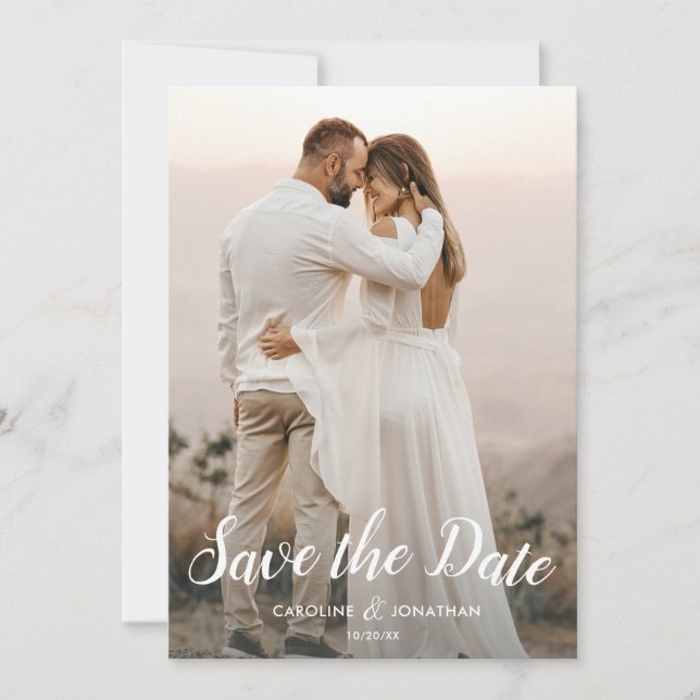 Wedding Save the Date 2 Photos Pretty Script Font (Front)
