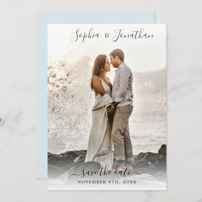 Wedding Save the Date 2 Photos Pretty Script Font Invitation (Front/Back)