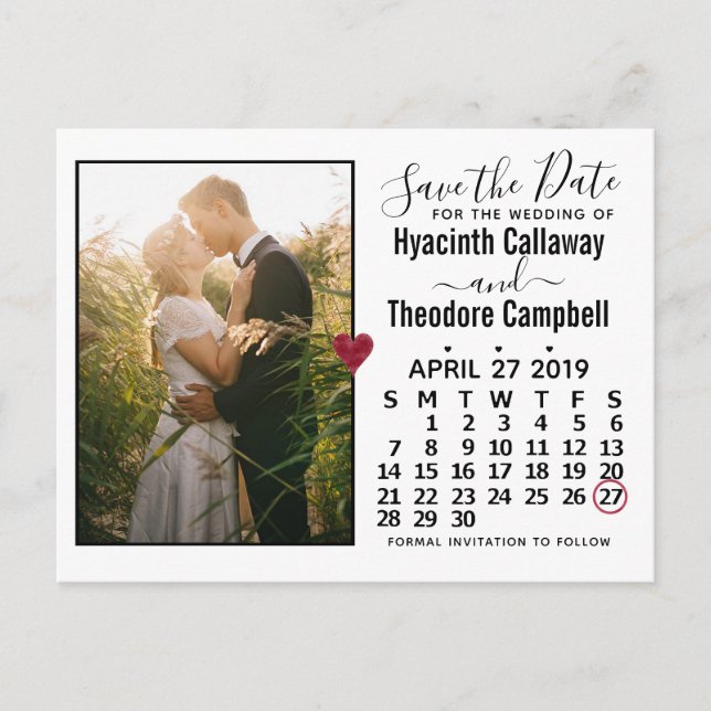 Wedding Save the Date April 2019 Calendar Photo Invitation Postcard (Front)