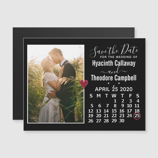 Wedding Save the Date April 2020 Calendar Photo Magnetic Invitation (Front/Back)