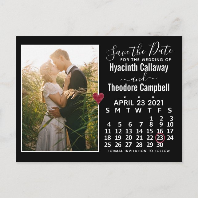 Wedding Save the Date April 2021 Calendar Photo Invitation Postcard (Front)