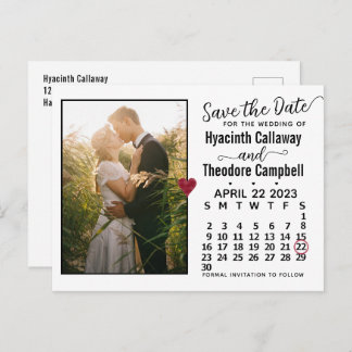 Wedding Save the Date April 2023 Calendar Photo Invitation Postcard