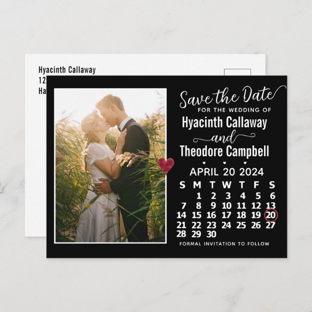 Wedding Save the Date April 2024 Calendar Photo Invitation Postcard (Front/Back)