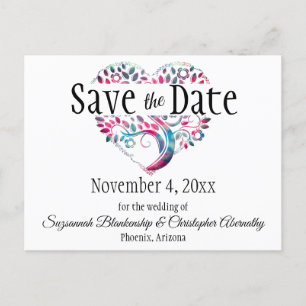 Wedding Save The Date Aqua Blue Tree Heart Custom Announcement Postcard