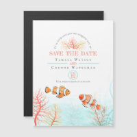Wedding save the date aquatic coral tropical fish
