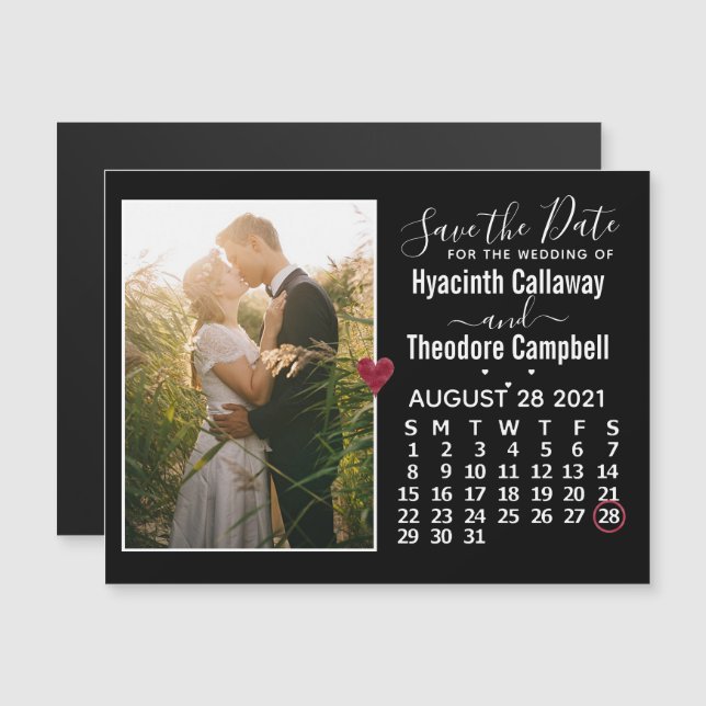 Wedding Save the Date August 2021 Calendar Photo Magnetic Invitation (Front/Back)