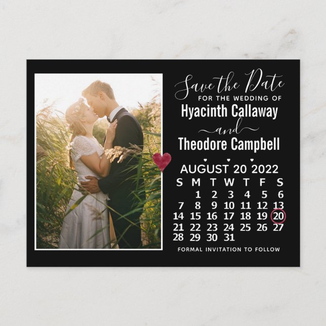 Wedding Save the Date August 2022 Calendar Photo Invitation Postcard (Front)
